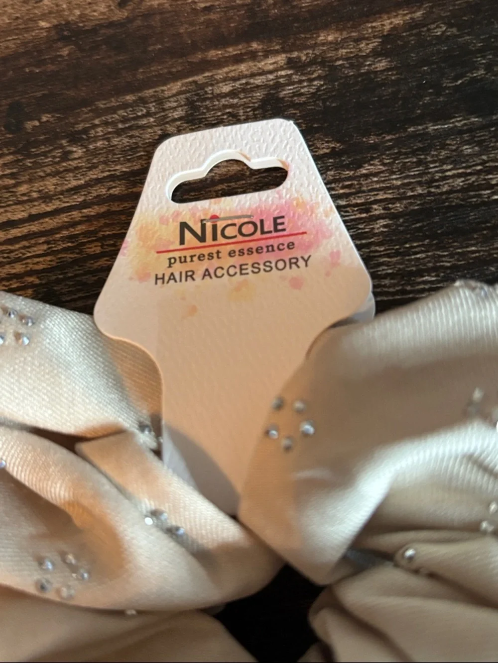 Large‎ Cream Satin Rhinestone Scrunchie